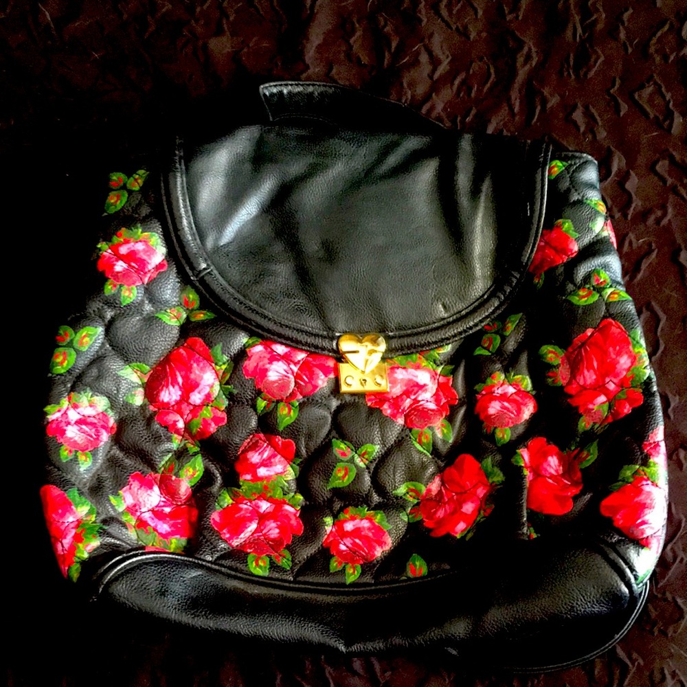 Betsey Johnson Floral Print Quilted Heart Backpack